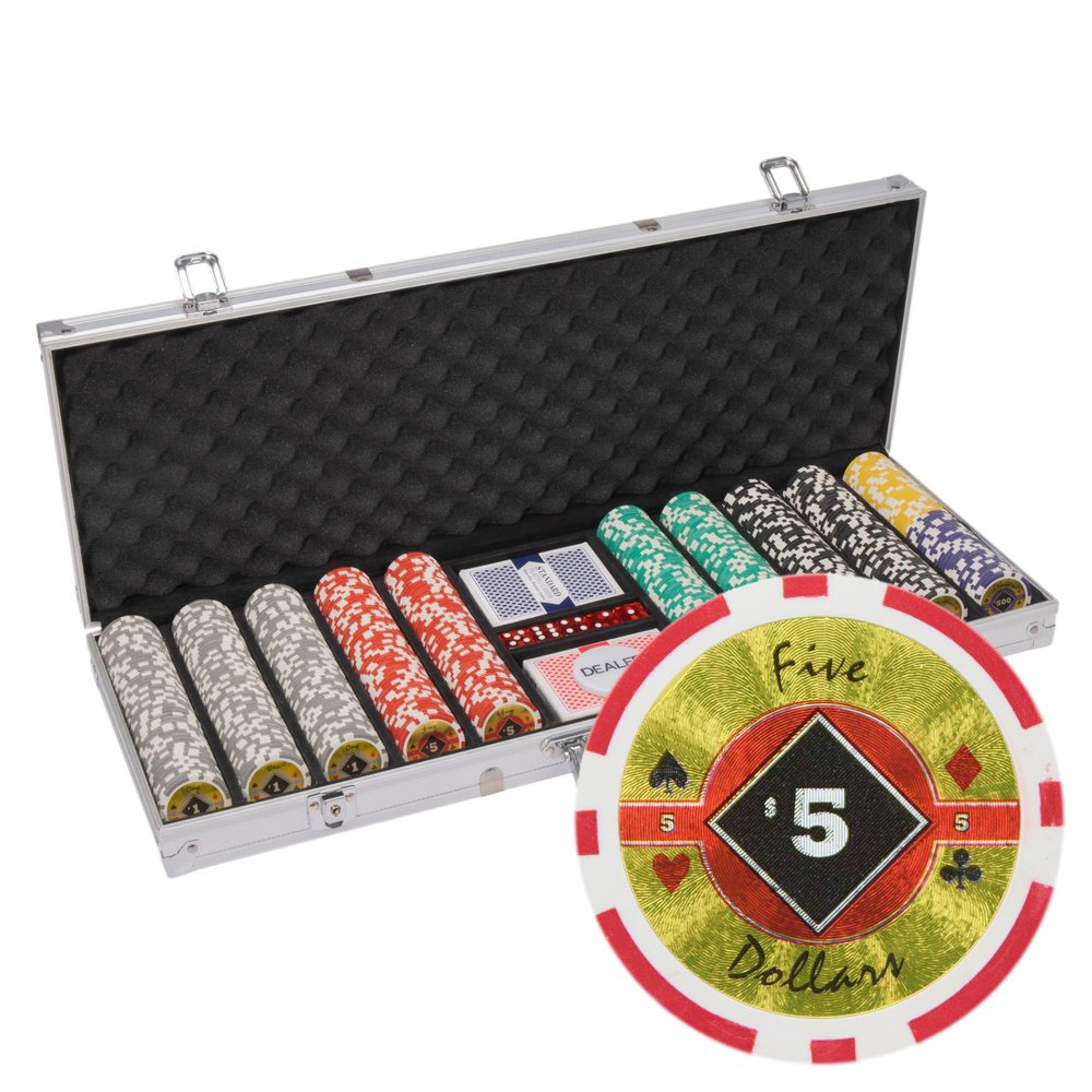 Playzaic 500-piece Aluminum Black Diamond Poker Chip Case - 14-gram Heavy Clay Composite Set - Casino Chips for Texas Holdem, Blackjack - Betting Game Accessories