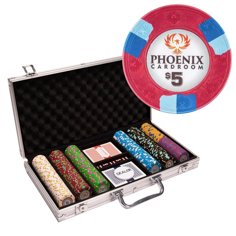 Playzaic 300-piece Aluminum Phoenix Poker Chip Case - 10-gram Real Clay Set - Casino Chips for Texas Holdem, Blackjack - Betting Game Accessories