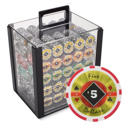 Playzaic 1000-piece Acrylic Black Diamond Poker Chip Case - 14-gram Heavy Clay Composite Set - Casino Chips for Texas Holdem, Blackjack - Betting Game Accessories