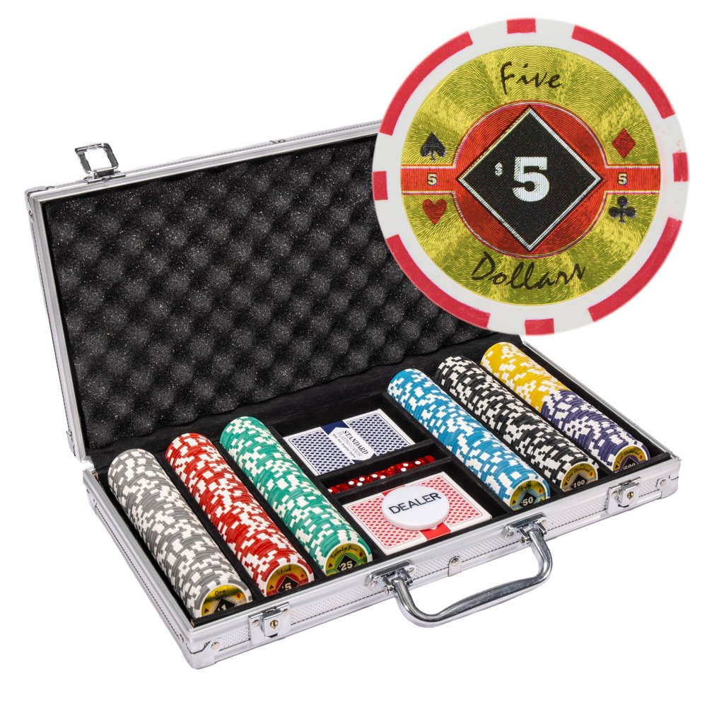 Playzaic 300-piece Aluminum Black Diamond Poker Chip Case - 14-gram Heavy Clay Composite Set - Casino Chips for Texas Holdem, Blackjack - Betting Game Accessories