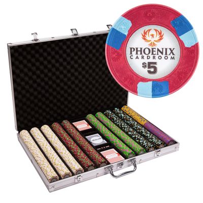 Playzaic 1000-piece Aluminum Phoenix Poker Chip Case - 10-gram Real Clay Set - Casino Chips for Texas Holdem, Blackjack - Betting Game Accessories