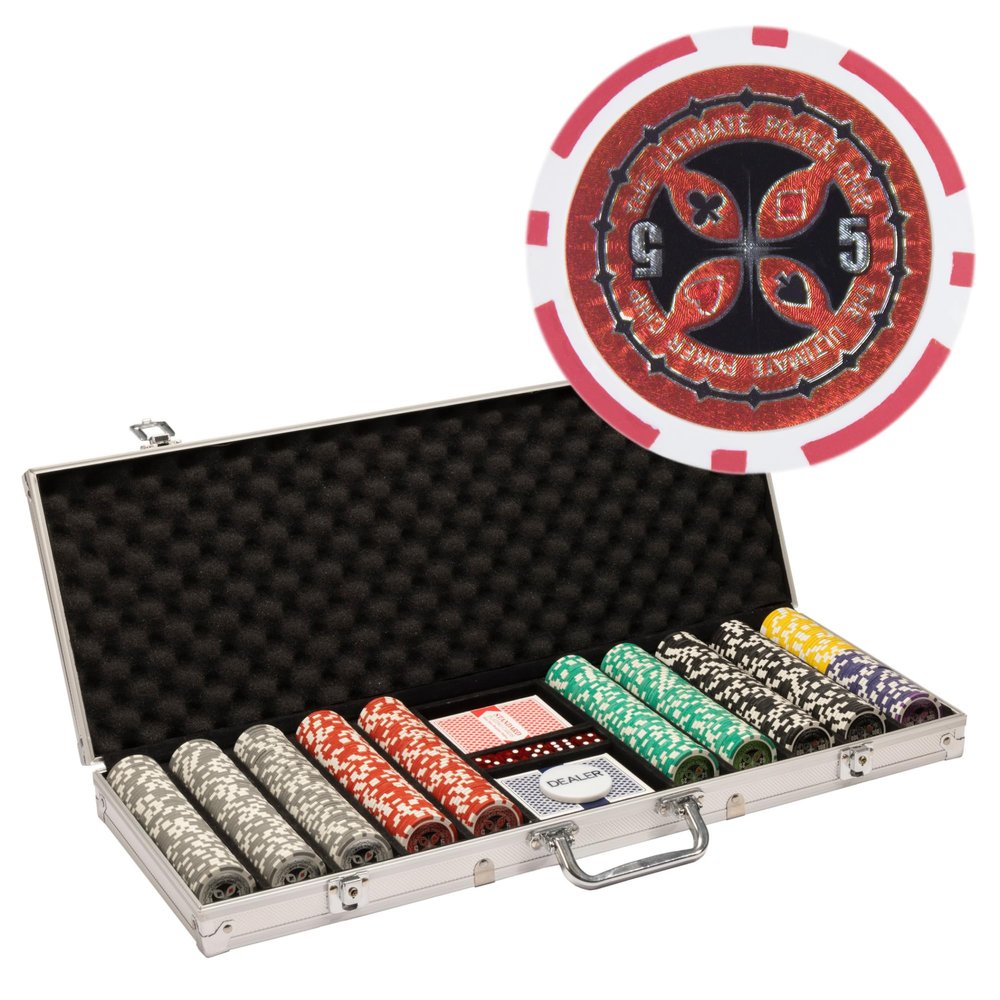 Playzaic 500-piece Aluminum The Ultimate Poker Chip Case - 14-gram Heavy Clay Composite Set - Casino Chips for Texas Holdem, Blackjack - Betting Game Accessories