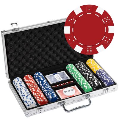 Playzaic 300-piece Aluminum Striped Dice Poker Chip Case - 11.5-gram Clay Composite Set - Casino Chips for Texas Holdem, Blackjack - Betting Game Accessories