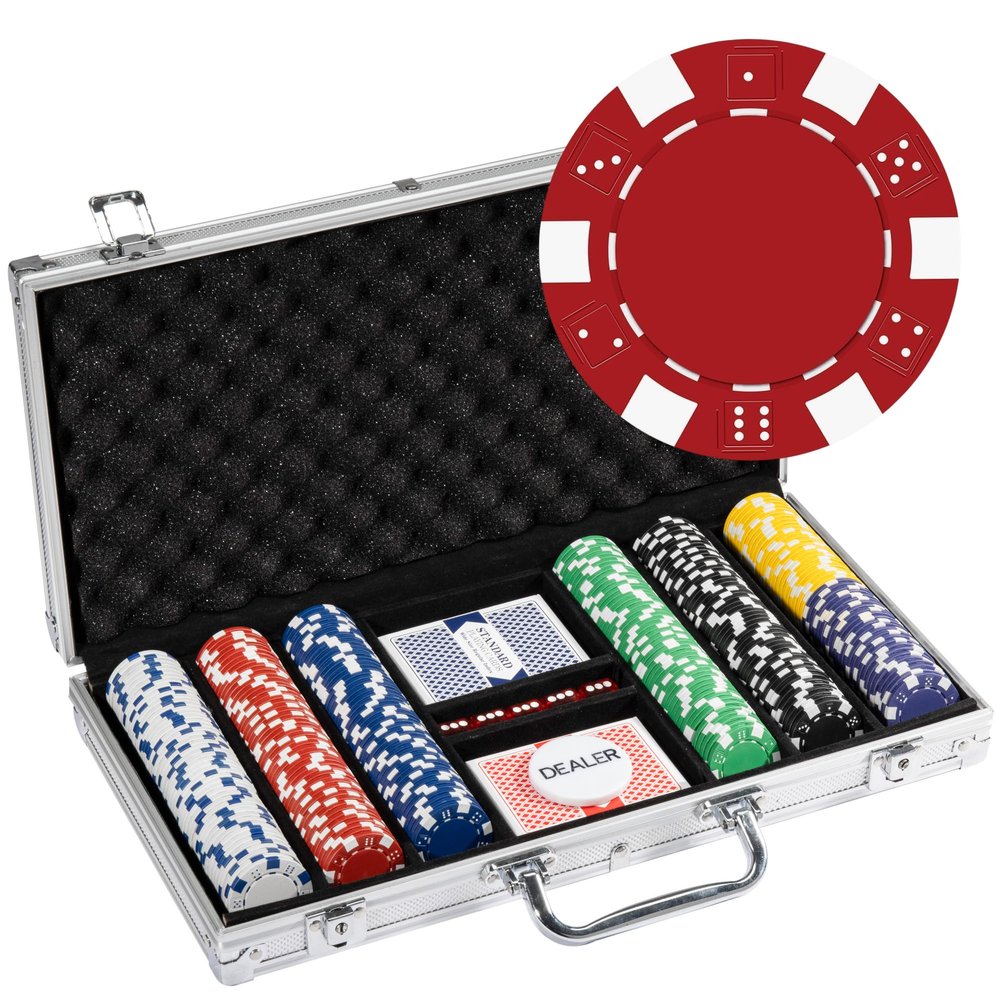 Playzaic 300-piece Aluminum Striped Dice Poker Chip Case - 11.5-gram Clay Composite Set - Casino Chips for Texas Holdem, Blackjack - Betting Game Accessories