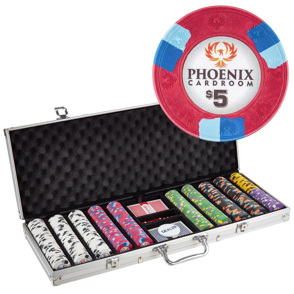 Playzaic 500-piece Aluminum Phoenix Poker Chip Case - 10-gram Real Clay Set - Casino Chips for Texas Holdem, Blackjack - Betting Game Accessories