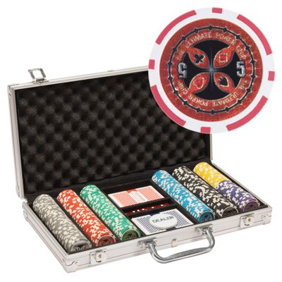 Playzaic 300-piece Aluminum The Ultimate Poker Chip Case - 14-gram Heavy Clay Composite Set - Casino Chips for Texas Holdem, Blackjack - Betting Game Accessories