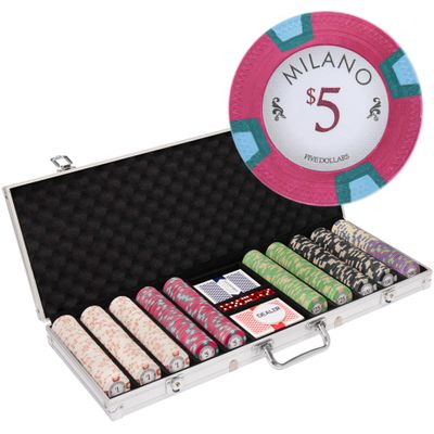 Playzaic 500-piece Aluminum Milano Poker Chip Case - 10-gram Real Clay Set - Casino Chips for Texas Holdem, Blackjack - Betting Game Accessories