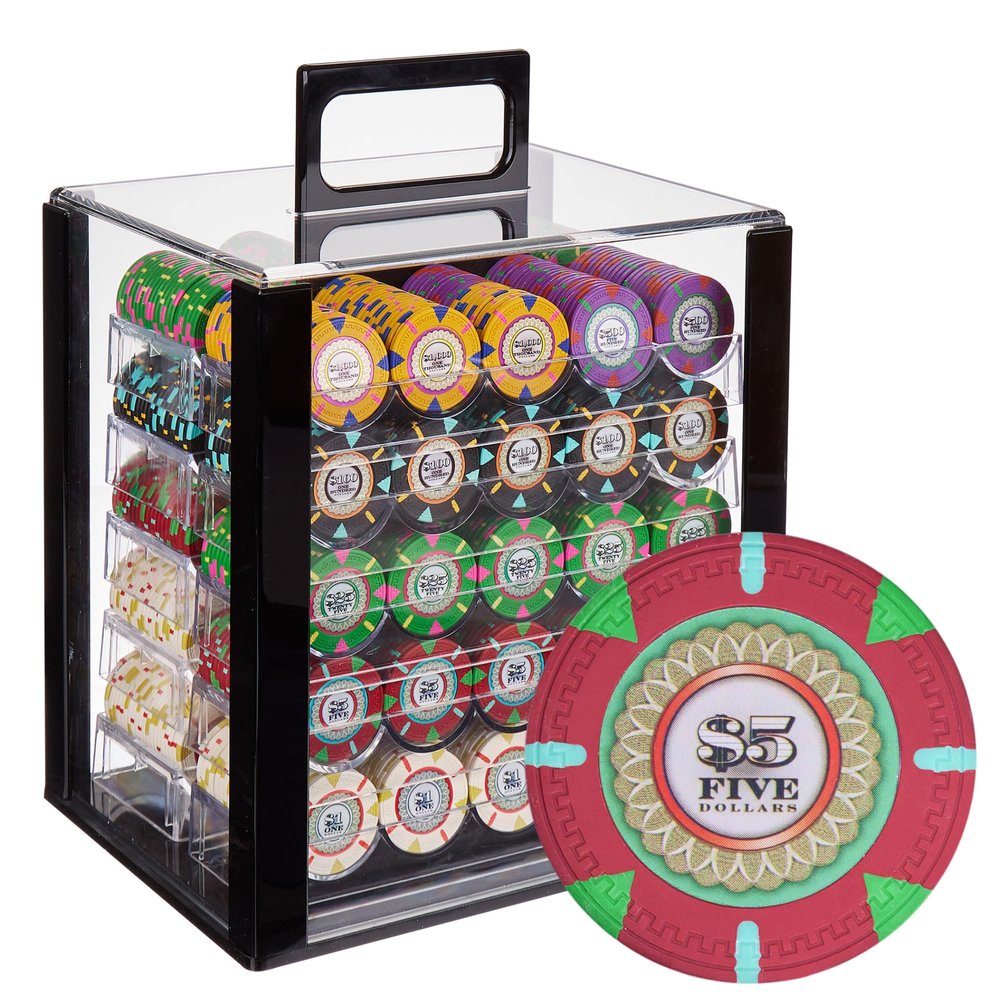 Playzaic 1000-piece Acrylic The Mint Poker Chip Case - 13.5-gram Heavy Clay Composite Set - Casino Chips for Texas Holdem, Blackjack - Betting Game Accessories