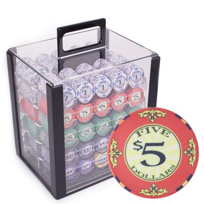 Playzaic 1000-piece Acrylic Scroll Poker Chip Case - 10-gram Casino Ceramic Set - Casino Chips for Texas Holdem, Blackjack - Betting Game Accessories