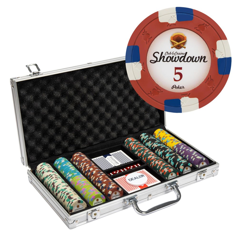 Playzaic 300-piece Aluminum Showdown Poker Chip Case - 13.5-gram Heavy Clay Composite Set - Casino Chips for Texas Holdem, Blackjack - Betting Game Accessories