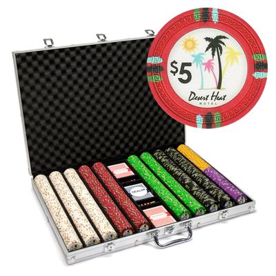 Playzaic 1000-piece Aluminum Desert Heat Poker Chip Case - 13.5-gram Heavy Clay Composite Set - Casino Chips for Texas Holdem, Blackjack - Betting Game Accessories