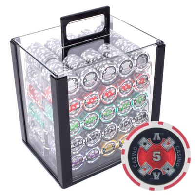 Playzaic 1000-piece Acrylic Ace Casino Poker Chip Case - 14-gram Heavy Clay Composite Set - Casino Chips for Texas Holdem, Blackjack - Betting Game Accessories