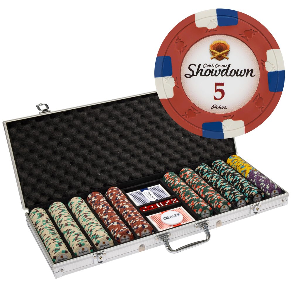 Playzaic 500-piece Aluminum Showdown Poker Chip Case - 13.5-gram Heavy Clay Composite Set - Casino Chips for Texas Holdem, Blackjack - Betting Game Accessories