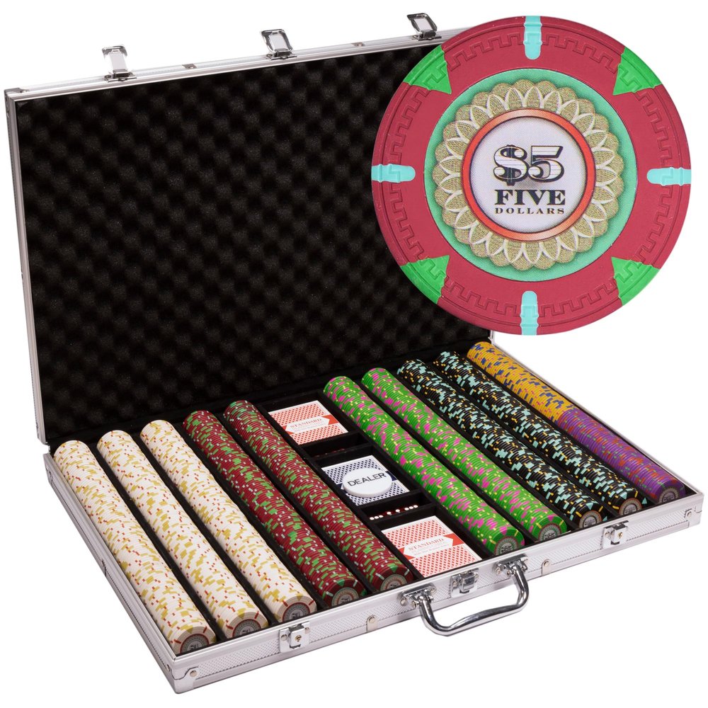 Playzaic 1000-piece Aluminum The Mint Poker Chip Case - 13.5-gram Heavy Clay Composite Set - Casino Chips for Texas Holdem, Blackjack - Betting Game Accessories