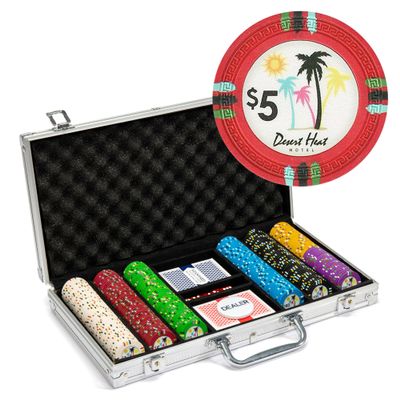 Playzaic 300-piece Aluminum Desert Heat Poker Chip Case - 13.5-gram Heavy Clay Composite Set - Casino Chips for Texas Holdem, Blackjack - Betting Game Accessories