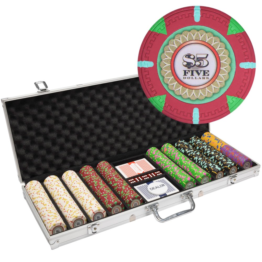 Playzaic 500-piece Aluminum The Mint Poker Chip Case - 13.5-gram Heavy Clay Composite Set - Casino Chips for Texas Holdem, Blackjack - Betting Game Accessories