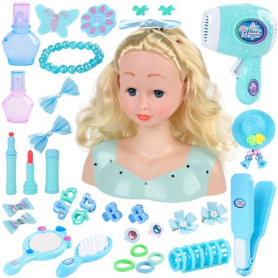 Doll Head for Hair Styling Kids Toy KitPrincess Styling Head Beauty Hair Stylist with Hairdryer Hair Straightener Hair Accessories Set Birthday Gift for Girl 3 4 5 6 7 8+ Year Old Toy