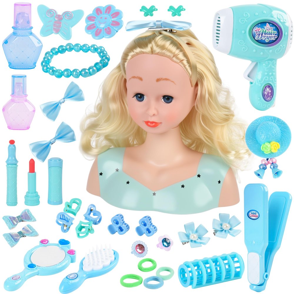 Doll Head for Hair Styling Kids Toy KitPrincess Styling Head Beauty Hair Stylist with Hairdryer Hair Straightener Hair Accessories Set Birthday Gift for Girl 3 4 5 6 7 8+ Year Old Toy
