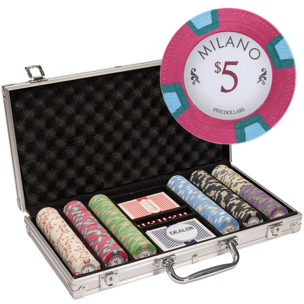 Playzaic 300-piece Aluminum Milano Poker Chip Case - 10-gram Real Clay Set - Casino Chips for Texas Holdem, Blackjack - Betting Game Accessories