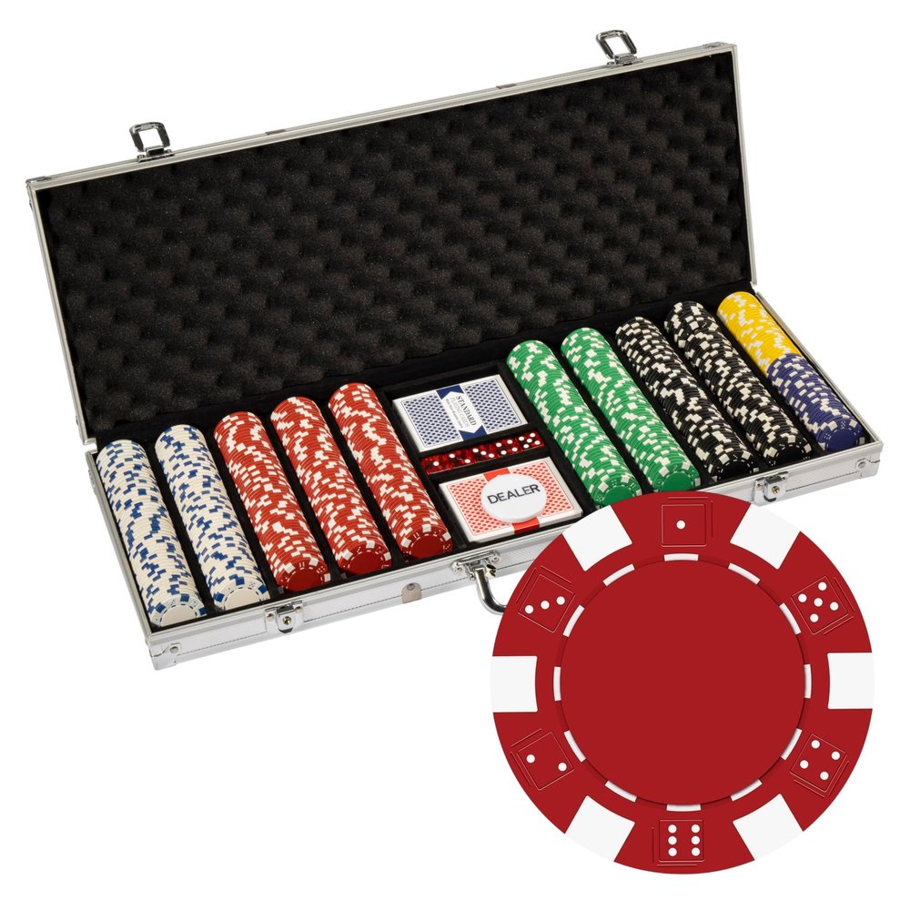 Playzaic 500-piece Aluminum Striped Dice Poker Chip Case - 11.5-gram Clay Composite Set - Casino Chips for Texas Holdem, Blackjack - Betting Game Accessories