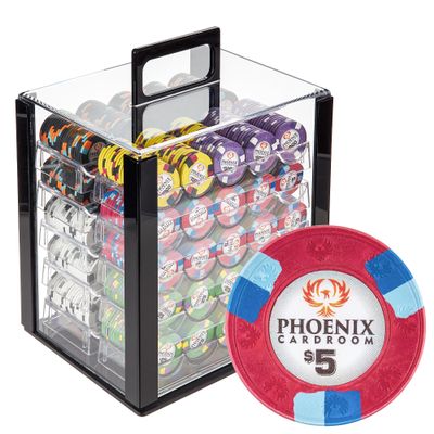 Playzaic 1000-piece Acrylic Phoenix Poker Chip Case - 10-gram Real Clay Set - Casino Chips for Texas Holdem, Blackjack - Betting Game Accessories