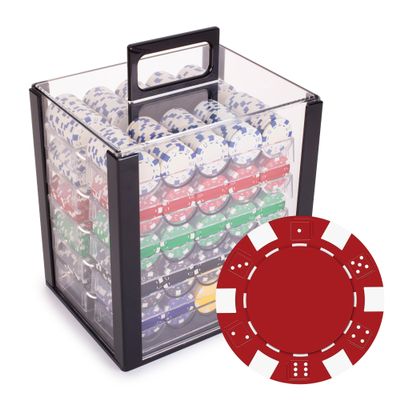 Playzaic 1000-piece Acrylic Striped Dice Poker Chip Case - 11.5-gram Clay Composite Set - Casino Chips for Texas Holdem, Blackjack - Betting Game Accessories
