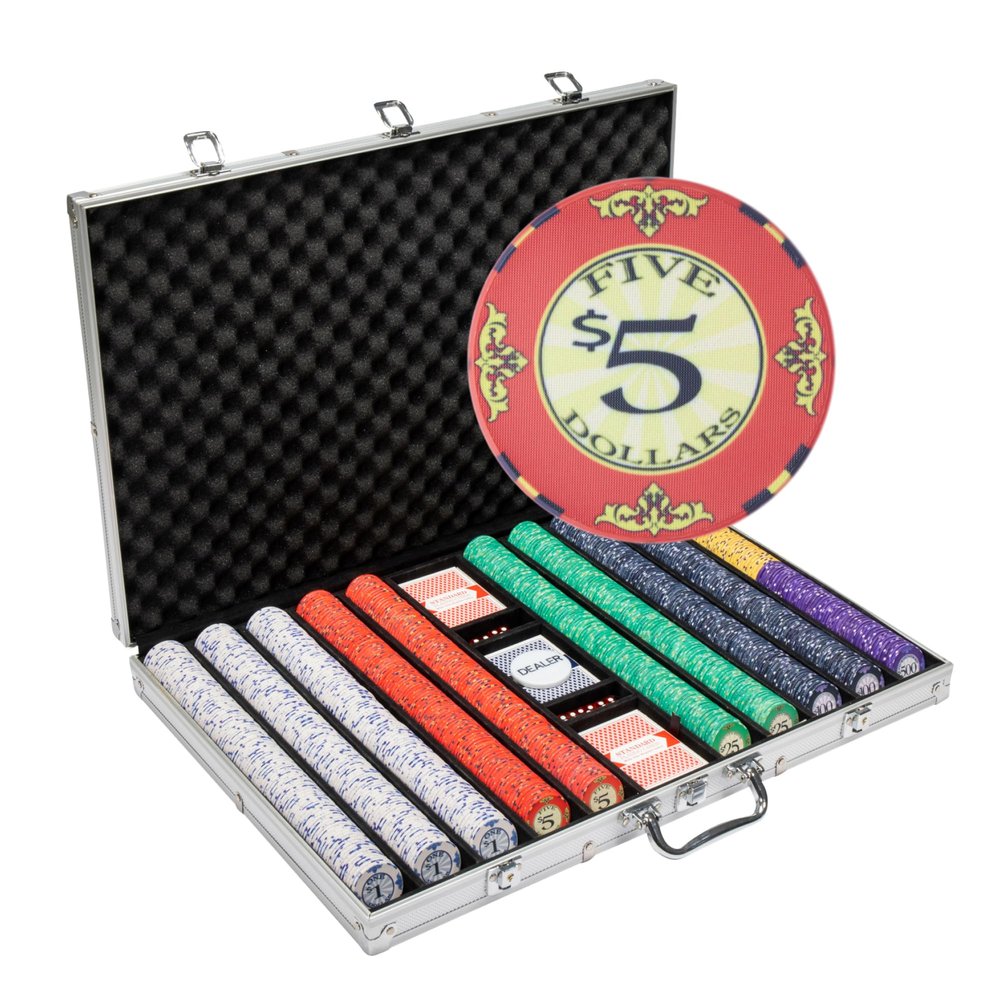 Playzaic 1000-piece Aluminum Scroll Poker Chip Case - 10-gram Casino Ceramic Set - Casino Chips for Texas Holdem, Blackjack - Betting Game Accessories