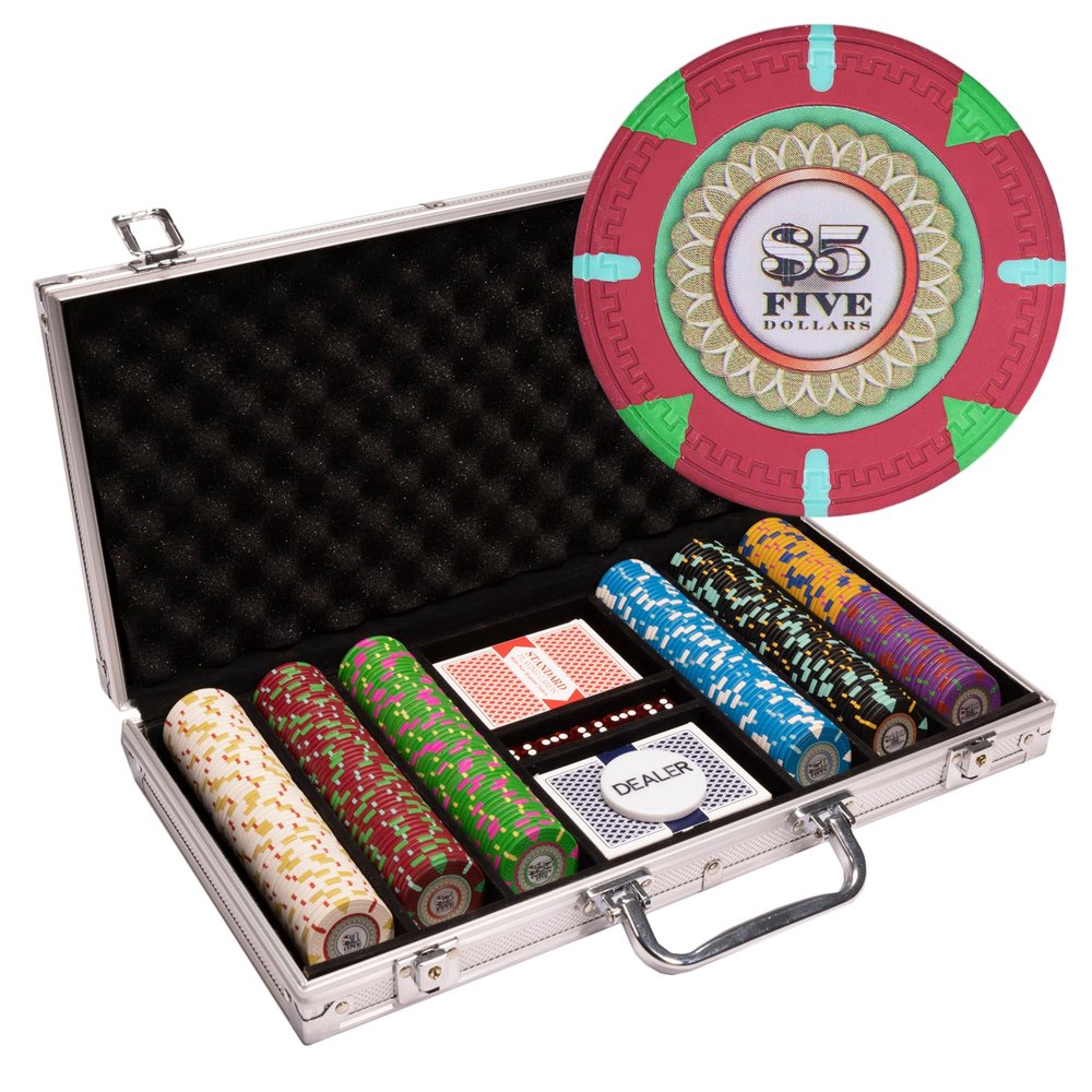 Playzaic 300-piece Aluminum The Mint Poker Chip Case - 13.5-gram Heavy Clay Composite Set - Casino Chips for Texas Holdem, Blackjack - Betting Game Accessories