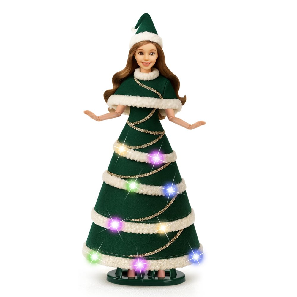 11.5-Inch Light-Up Decorative Doll with LED Dress,3 Lighting Modes (Slow Flash, Fast Flash, Steady On),Display Stand Included A Magical Gift for Girls