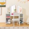 Pemberly Row Vanity Desk and Chair Set, Safe White MDF, Tri-Fold Mirror, Ergonomic Kids Seat, 2-in-1 Makeup and Writing Desk, Rounded Edges, Anti-Slip Feet, Storage Compartments for Ages 3+ view 2