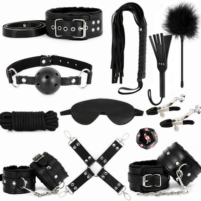 Novelty 12 Piece Leather Strength Training Combination Set, Hand, Leg, and Hip Exercise Accessories [Black], Fun Dice Racket Tool, Couple Gift