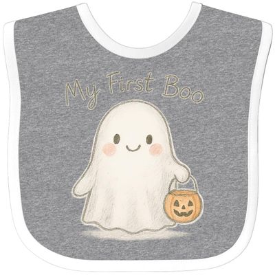 inktastic First Halloween Ghost Baby Bib Heather and White 4665d