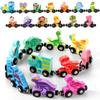 2 Set/24 Pcs Magnetic Dinosaur Animal Train Set Montessori Toys for Toddlers Wooden Dinosaur Animal Preschool Learning Activities Educational Sensory Easter Basket Stuffers Birthday Gifts view 1
