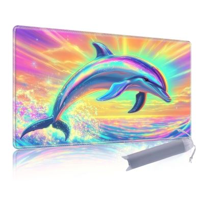 KUJKBFWJ for MTG Playmat in Storage Bag, Commander Board Game Play Mat Desk Pad, Hand-Painted Stitched Edges Aged Map 23.6x13.8 in,Ideal for TCGCCGRPG Game Playmat, Colorful Dolphin