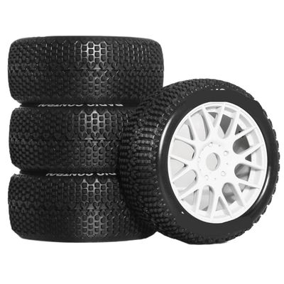 1/8 RC Off Road Buggy Tires with Y Shaped Plastic Wheels 17mm Hex 110mm OD Compatible with 1/8 Scale RC Buggy Models Such As 3S 6S and Other Brands Like i(4pcs White)