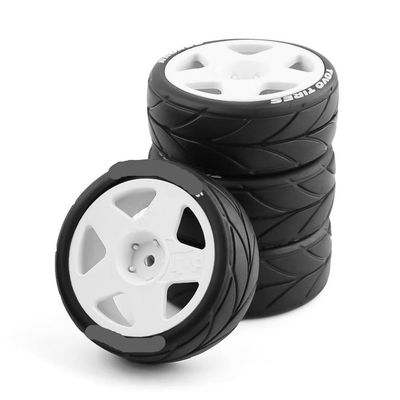 4PCS 1/10 Scale RC On Road Rubber Tires with Plastic Wheels Compatible with Various 1 10 RC Rally Cars Including TT01 TT02 and Similar Models(4pcs White)