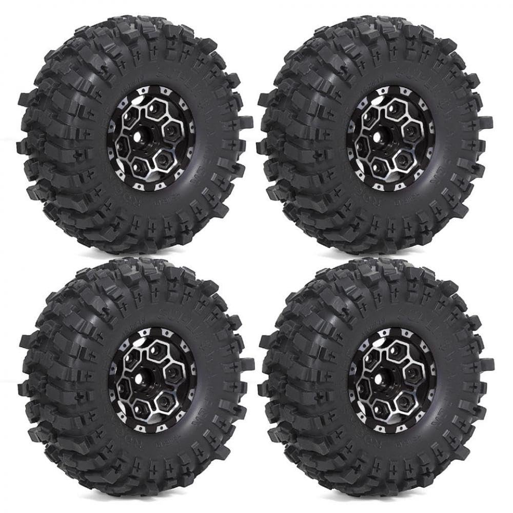 12mm Hex 1 9 Beadlock Wheels and Tires 120mm 4 72inch Height with Foam Inserts Fits 1 10 Scale RC Crawler Compatible with 90047 II Models(1set Black)