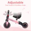 Winfire 3-in-1 Adjustable Toddler Balance Bike & Convertible Trike for Kids 2-5 Years, with Foldable Rear Wheels & Removable Pedals, Pink view 3