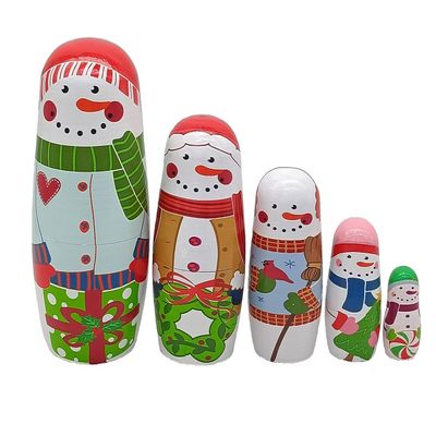Konrisa 5pc Santa Claus Snowman Nesting Dolls Matryoshka Russian Nesting Dolls Wooden Figure Stacking Dools Birthday Party Supplies