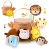 PIIKAGO Baby Toys 6-12 Months - Tree Stump with 5 Stuffed Safari Animals, Soft Busy Montessori Toys with Rattle, Crinkle, Squeaker, Mirror, Sensory Toys for Toddlers 1-3, Christmas Birthday Gift view 1