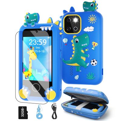 Kids Smart Phone, Christmas Birthday Gifts Dinosaur Child Play Phone for Boys 3-10, 2.8" Touchscreen HD Dual Camera Cell Phone for Kids,Travel Toy Preschool Learning Education Toy32GB Card & Bag