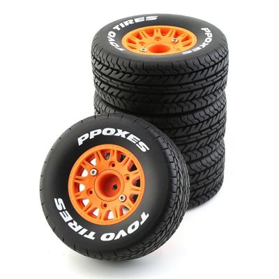 4Pcs 113Mm 1/8 1/10 Short Course RC Tire Tyre Wheel Set Compatible with 12 14 17Mm Hex Hubs for Various RC Models Including VKAR and Similar Vehicles(V)