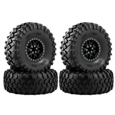 4pcs 130mm 2. 2 Inch Metal Beadlock Wheel Rim and Tire Set Compatible with 1/8 1/10 Scale RC Crawler Models Like Wraith RR10 YK4082 and Similar Vehicles