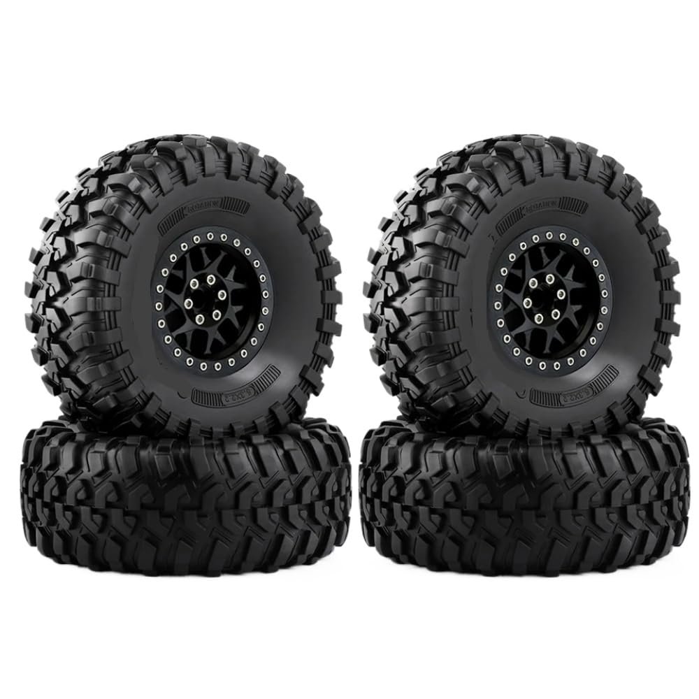 4pcs 130mm 2. 2 Inch Metal Beadlock Wheel Rim and Tire Set Compatible with 1/8 1/10 Scale RC Crawler Models Like Wraith RR10 YK4082 and Similar Vehicles