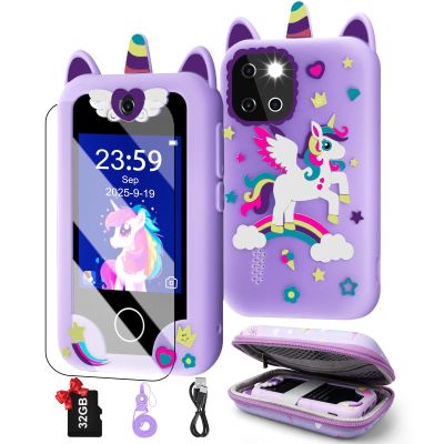 Kids Smart Phone for Girls, Christmas Birthday Gifts for Girls Age 3-10 Kids Toys Cell Phone, 2.8" Touchscreen Toddler Learning Play Toy Phone with Dual Camera, Game, Music Player, 32GB Card & Bag