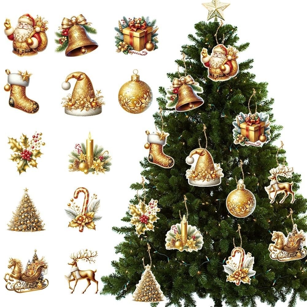 12pcs Christmas Decoration Gift Hangers  Elegant Gold Christmas Tree Ornament Hangers for Party & Holiday Decor