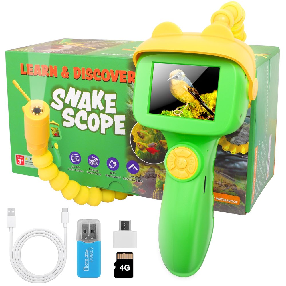 Borescope Snake Camera for Kids with 4GB TF Card & Light, STEM Science Educational Toy Gift for 4 5 6 7 8 9 10 Year Old Boys Girls, Snake Scope Camera for Outdoor Camping Nature Exploration