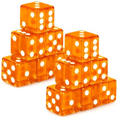 Abilat 12 Pieces 19mm Casino Dice Set Acrylic Translucent 6 Sided Game Dices Square Corner Dice for Casino Vegas Theme Birthday Party Supplies Board Games Classroom Teaching (Orange)