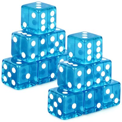 Abilat 12 Pieces 19mm Casino Dice Set Translucent 6 Sided Game Dices Square Corner Acrylic Dice for Casino Vegas Theme Birthday Party Supplies Board Games Classroom Teaching (Light Blue)