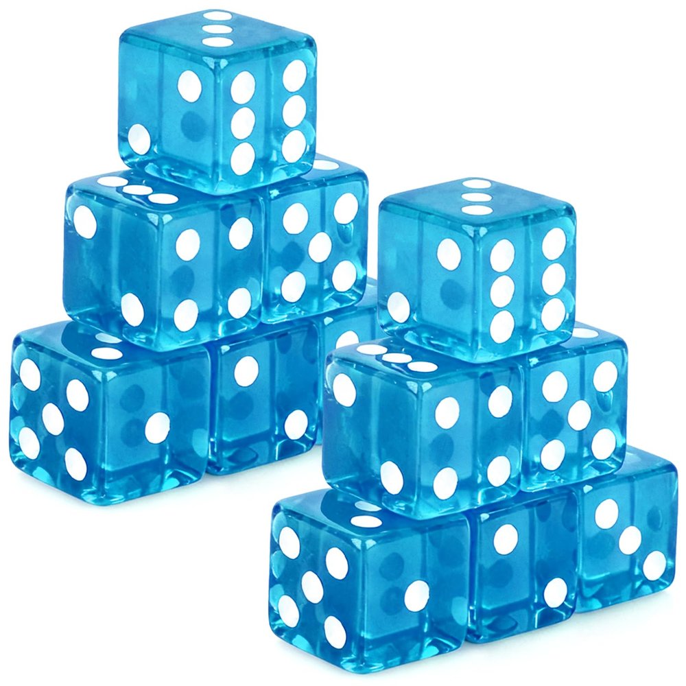 Abilat 12 Pieces 19mm Casino Dice Set Translucent 6 Sided Game Dices Square Corner Acrylic Dice for Casino Vegas Theme Birthday Party Supplies Board Games Classroom Teaching (Light Blue)